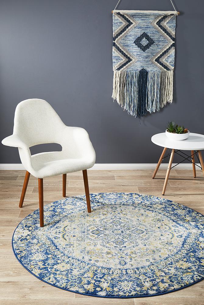 Museum 867 Ruthy Navy Round RugMUS - 867 - NAVY - 150X150Rugtastic