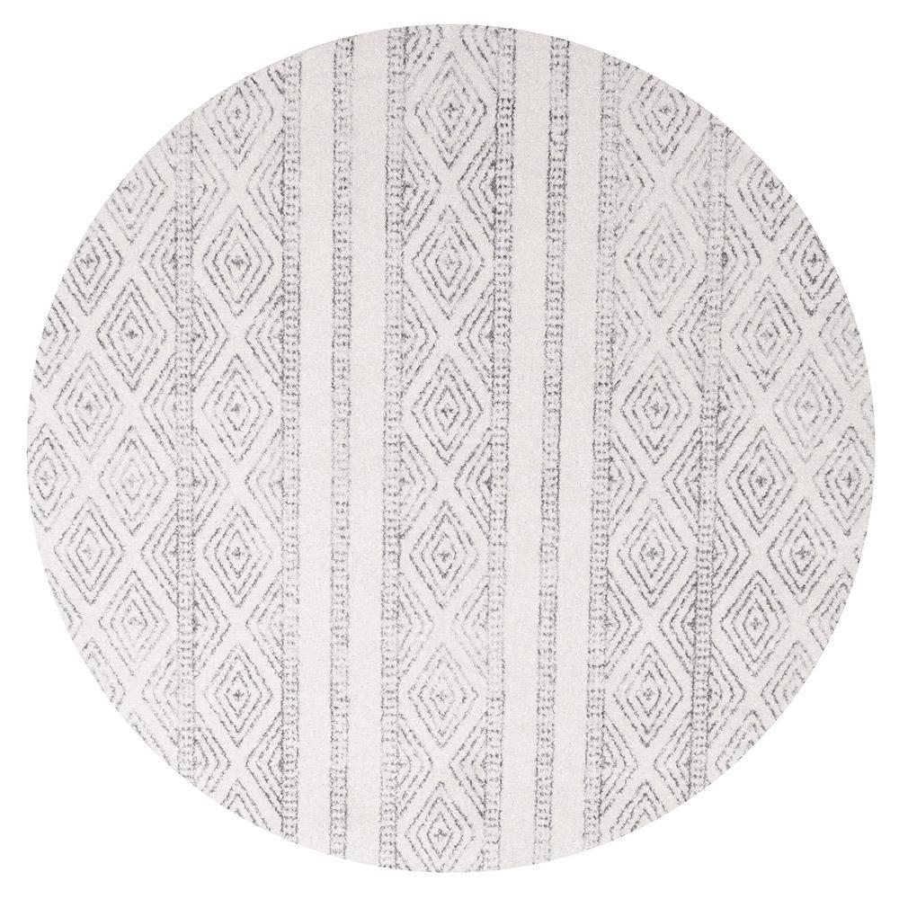 Oasis Cream And Grey Tribal Round RugOAS-450-GRY-150X150Rugtastic