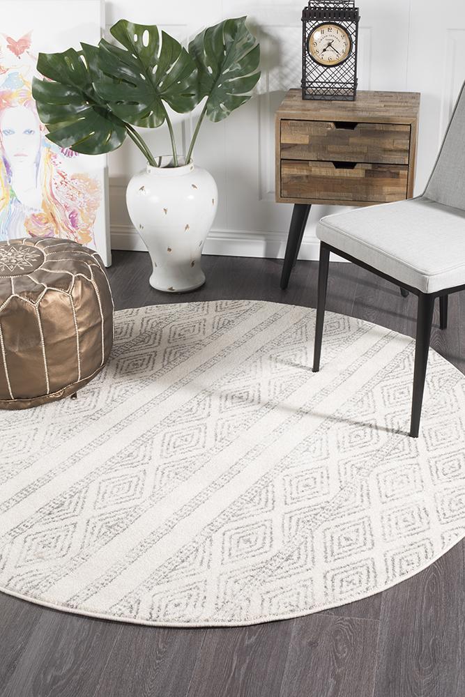 Oasis Cream And Grey Tribal Round RugOAS-450-GRY-150X150Rugtastic