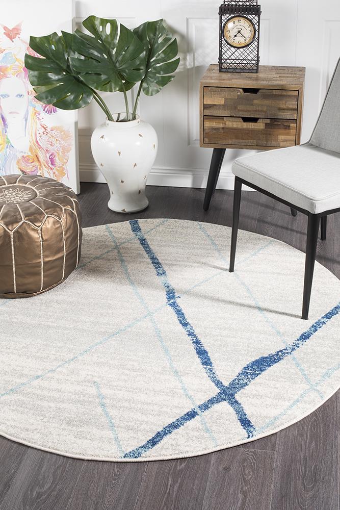 Oasis Cream Blue Contemporary Round RugOAS-452-BLUE-150X150Rugtastic