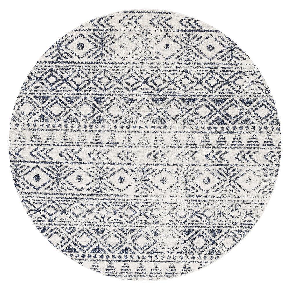 Oasis White Blue Rustic Round RugOAS-456-BLUE-150X150Rugtastic