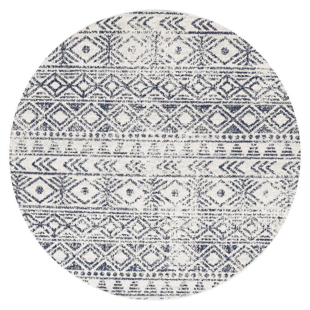 Oasis White Blue Rustic Round RugOAS-456-BLUE-150X150Rugtastic