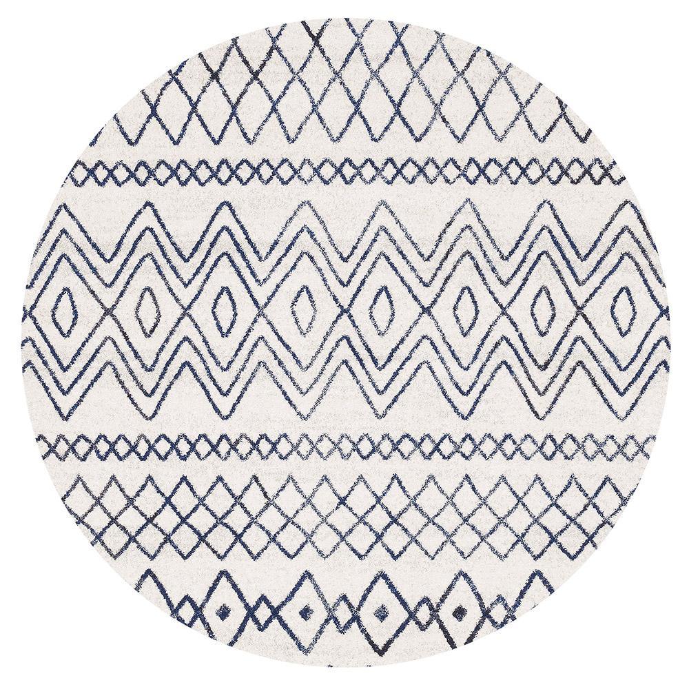 Oasis White Blue Rustic Tribal Round RugOAS-453-WBLU-150X150Rugtastic
