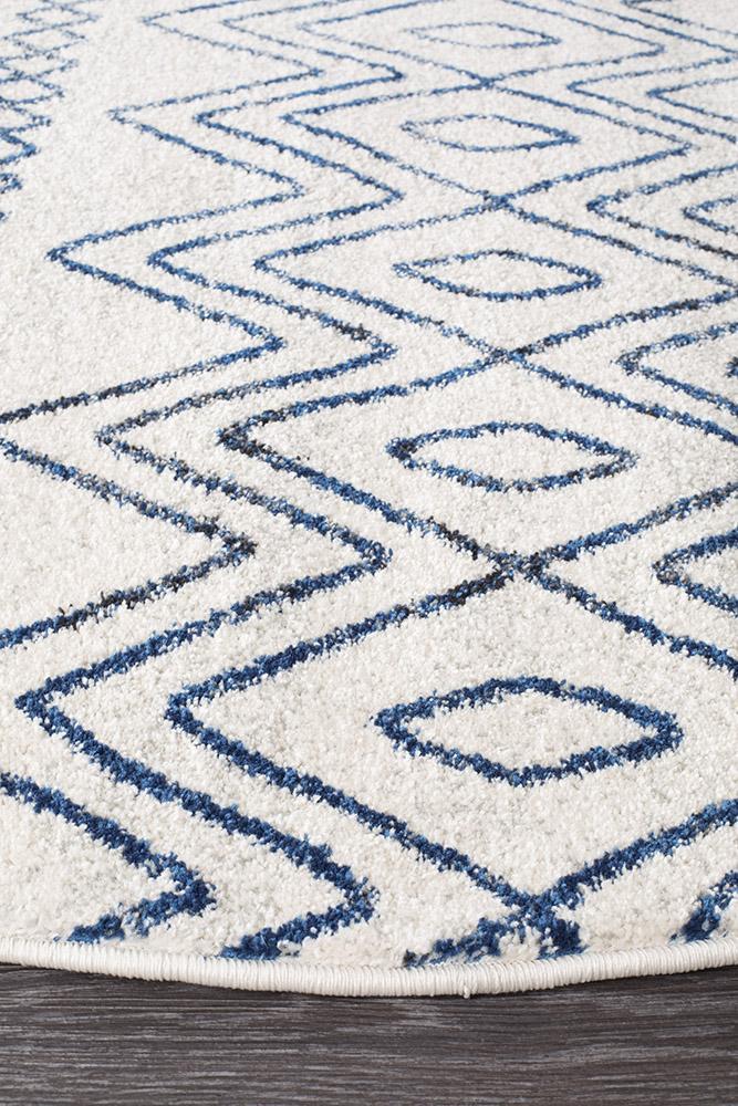 Oasis White Blue Rustic Tribal Round Rug - Buy Rugs Online | Melbourne ...