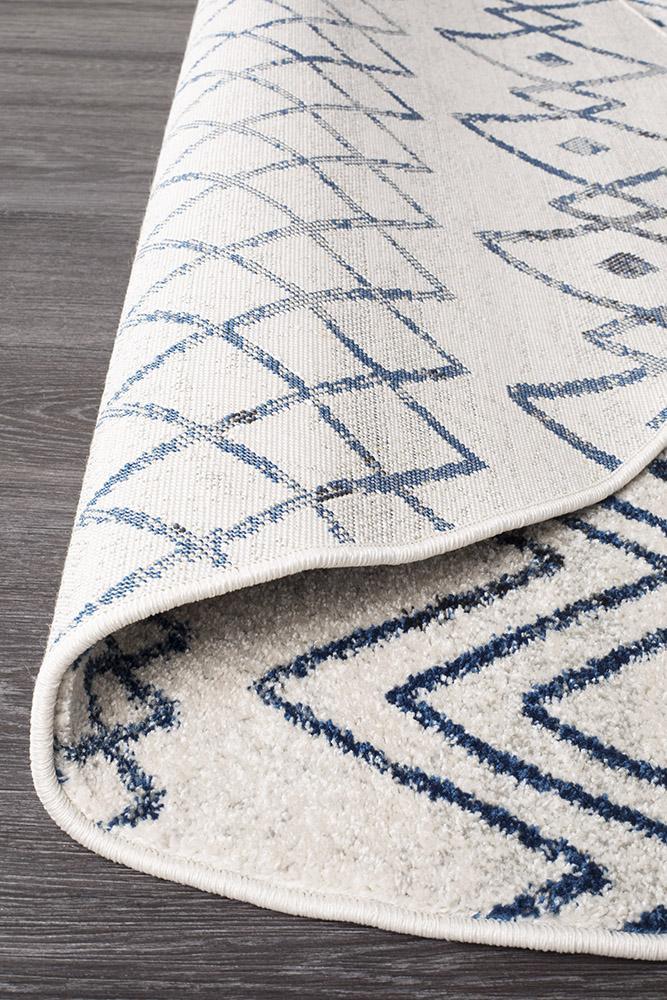 Oasis White Blue Rustic Tribal Round Rug - Buy Rugs Online | Melbourne ...