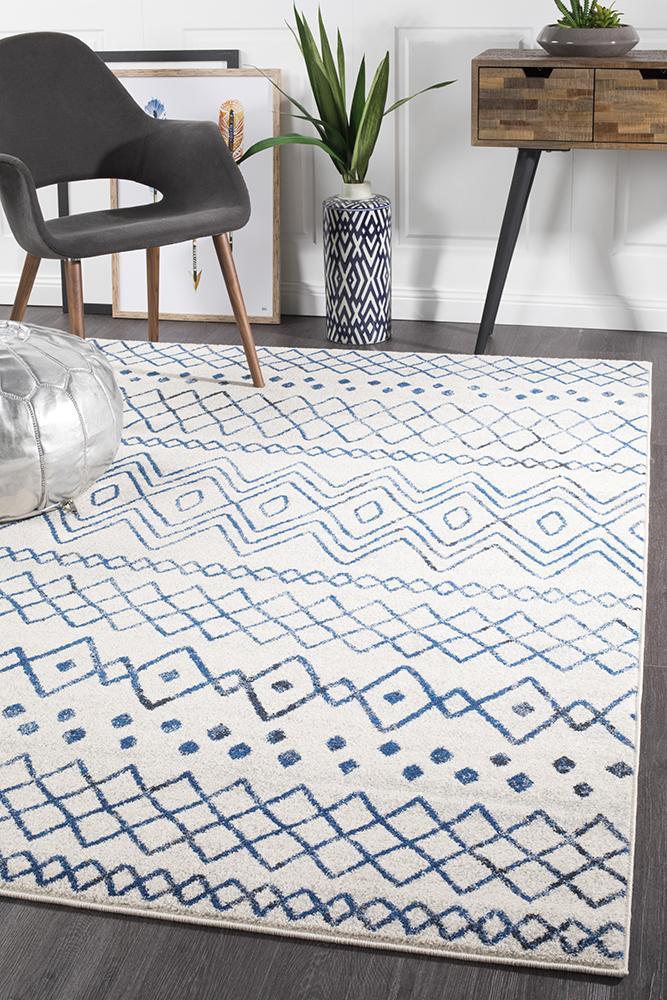 Oasis White Blue Rustic Tribal RugOAS-453-WBLU-230X160Rugtastic