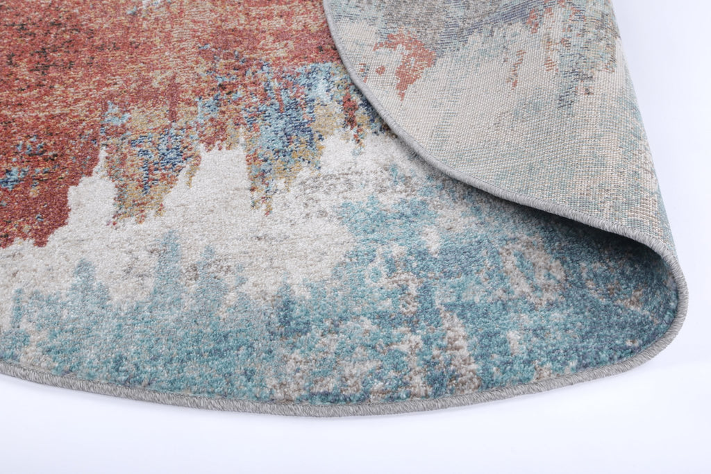 Saliba Jorge Blue & Terracotta Abstract Round Rug - Rugtastic-SALS16R10